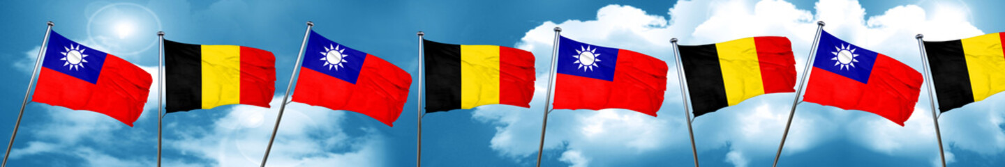 Naklejka na ściany i meble Taiwan flag with Belgium flag, 3D rendering