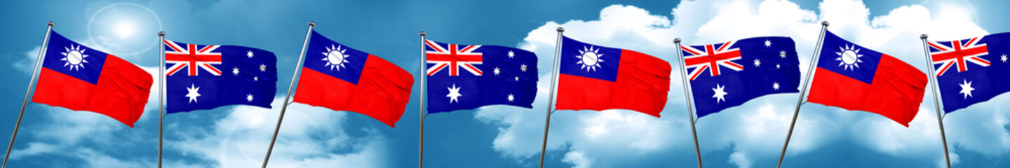 Taiwan flag with Australia flag, 3D rendering