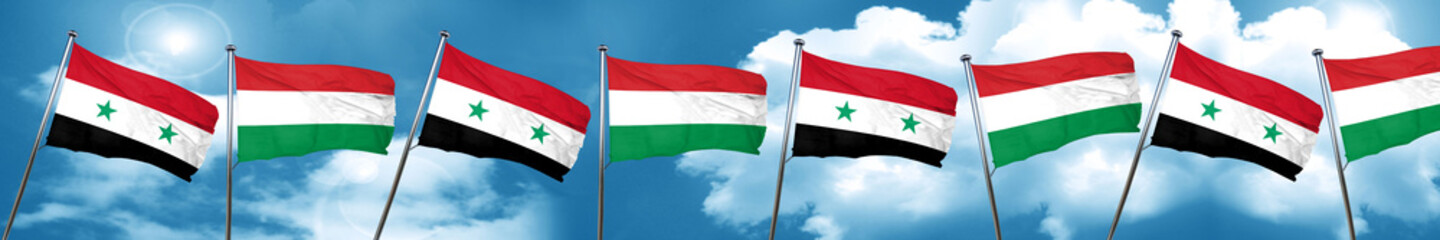Naklejka na ściany i meble Syria flag with Hungary flag, 3D rendering