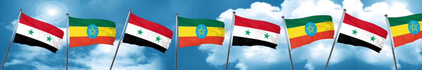 Naklejka na ściany i meble Syria flag with Ethiopia flag, 3D rendering