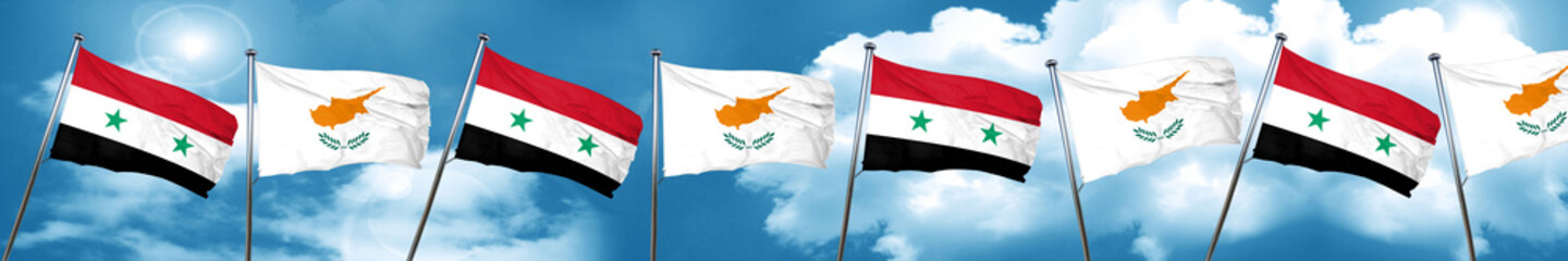 Syria flag with Cyprus flag, 3D rendering