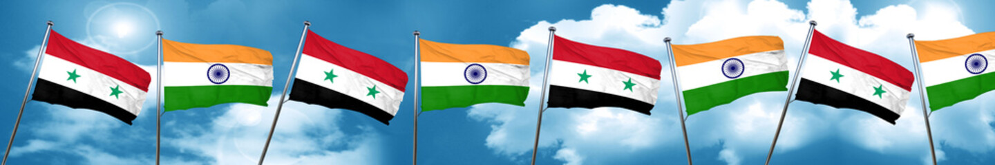 Syria flag with India flag, 3D rendering