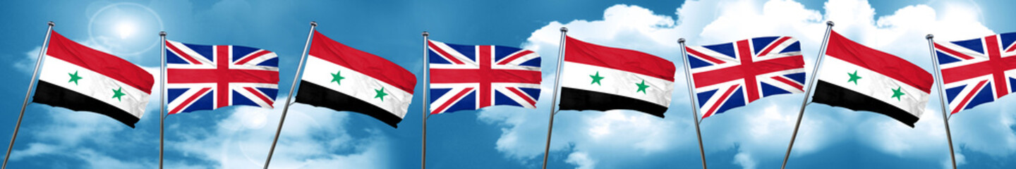 Fototapeta na wymiar Syria flag with Great Britain flag, 3D rendering
