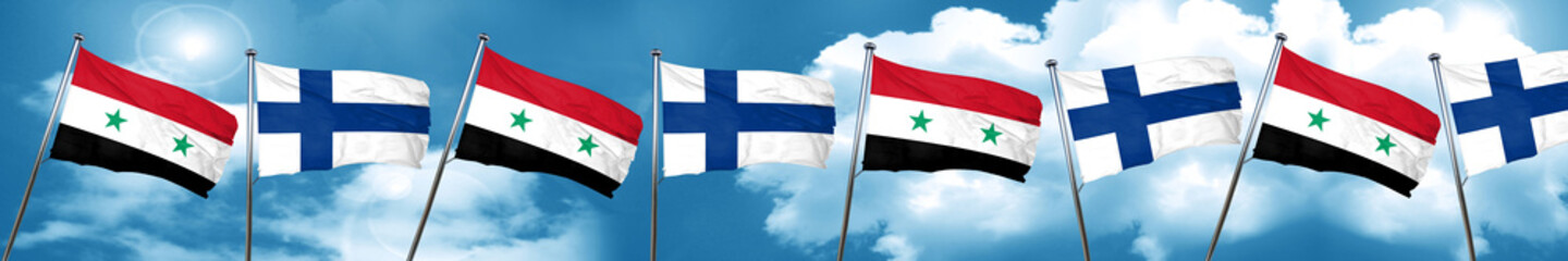 Fototapeta na wymiar Syria flag with Finland flag, 3D rendering