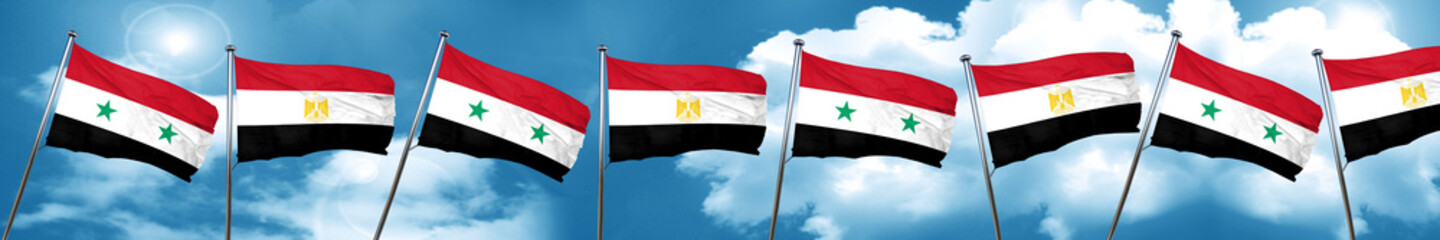 Naklejka na ściany i meble Syria flag with egypt flag, 3D rendering