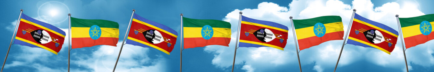 Swaziland flag with Ethiopia flag, 3D rendering