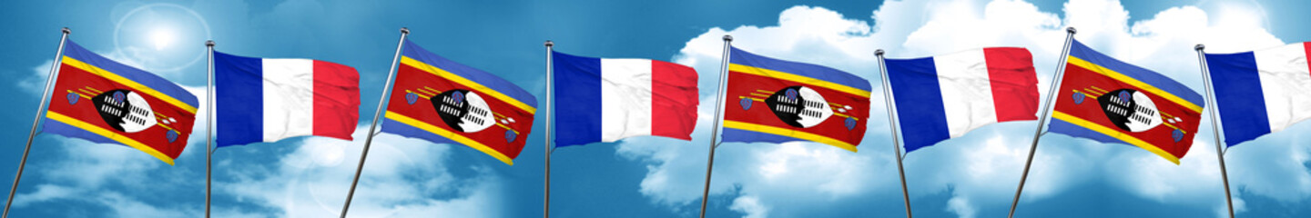 Swaziland flag with France flag, 3D rendering