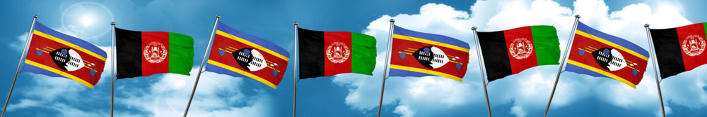 Swaziland flag with afghanistan flag, 3D rendering