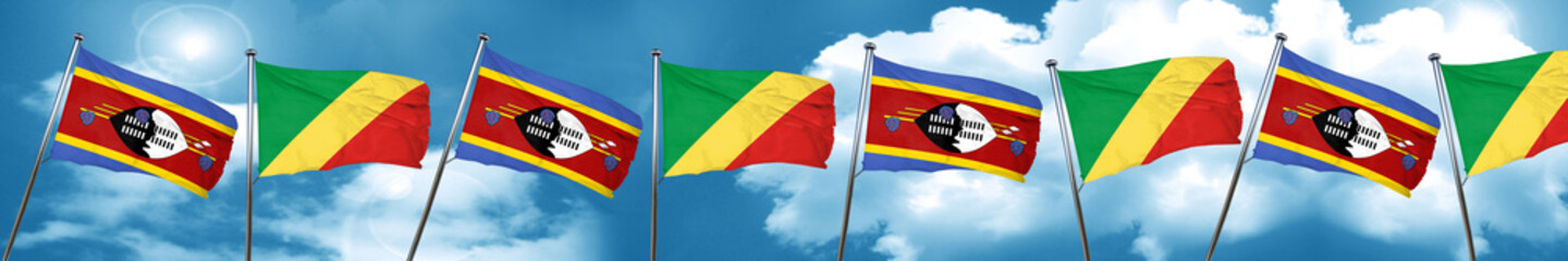 Swaziland flag with congo flag, 3D rendering