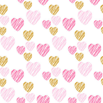 Hand drawn hearts seamless pattern. 