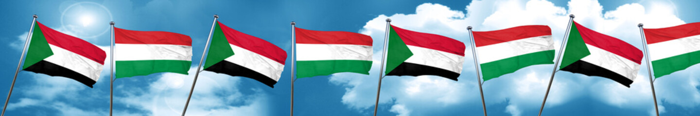 Sudan flag with Hungary flag, 3D rendering