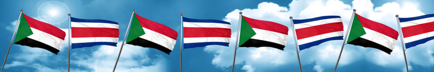 Sudan flag with Costa Rica flag, 3D rendering