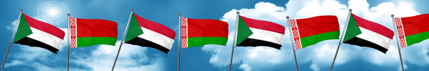 Sudan flag with Belarus flag, 3D rendering