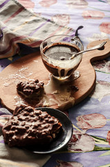 sweet dessert and hot chocolate,