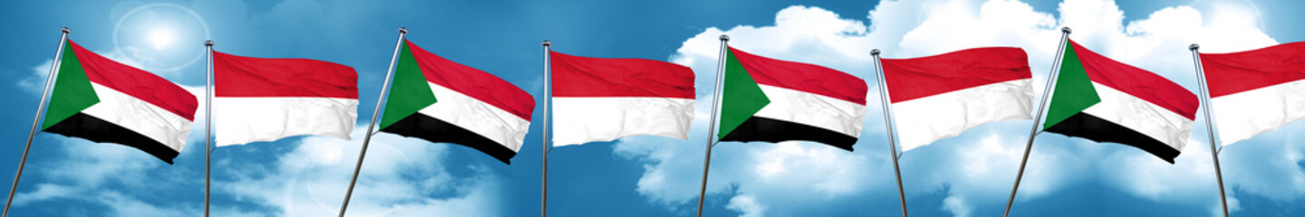 Fototapeta na wymiar Sudan flag with Indonesia flag, 3D rendering