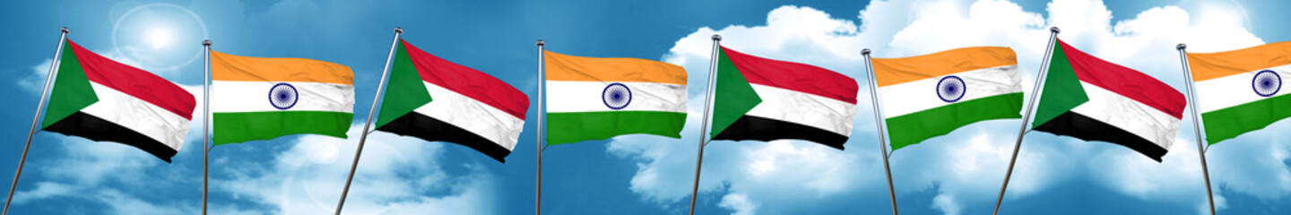 Sudan flag with India flag, 3D rendering