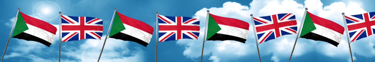 Fototapeta na wymiar Sudan flag with Great Britain flag, 3D rendering