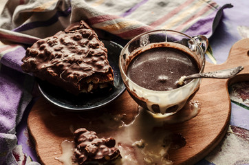 hot cocoa and crunchy waffle cake