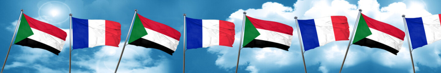 Sudan flag with France flag, 3D rendering