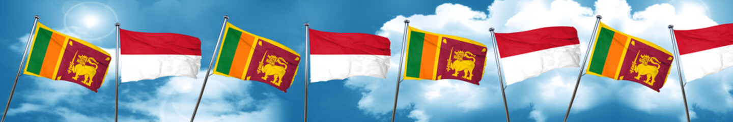 Sri lanka flag with Indonesia flag, 3D rendering