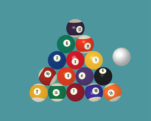 American pool billiard balls. Top view illustration.