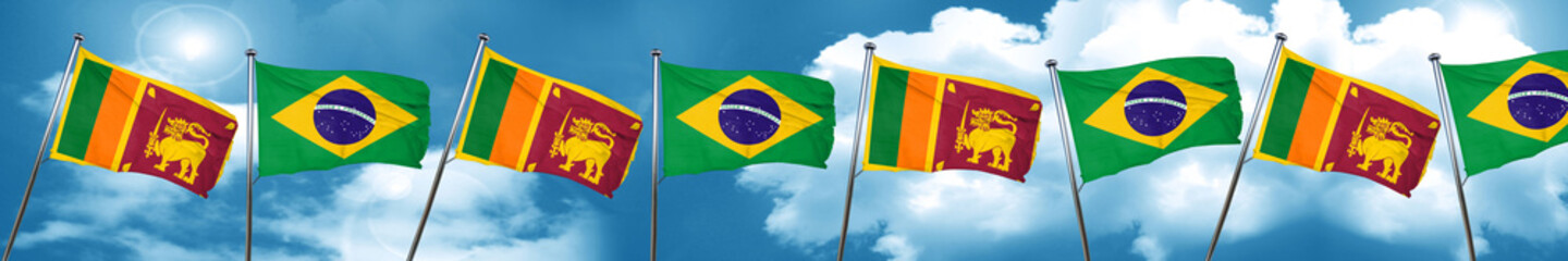 Sri lanka flag with Brazil flag, 3D rendering