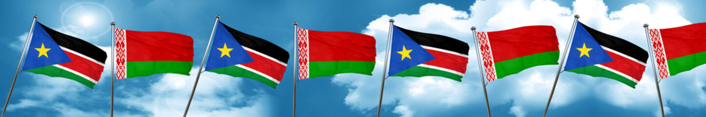 Fototapeta na wymiar south sudan flag with Belarus flag, 3D rendering