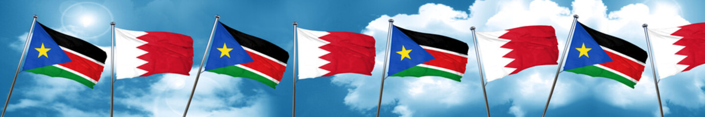 Naklejka na ściany i meble south sudan flag with Bahrain flag, 3D rendering