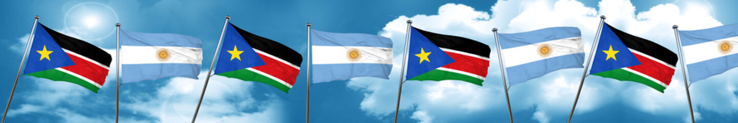 south sudan flag with Argentine flag, 3D rendering