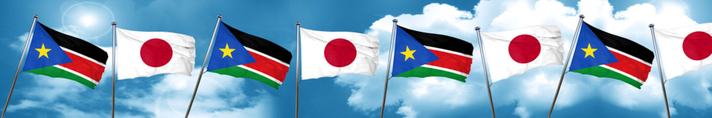 south sudan flag with Japan flag, 3D rendering