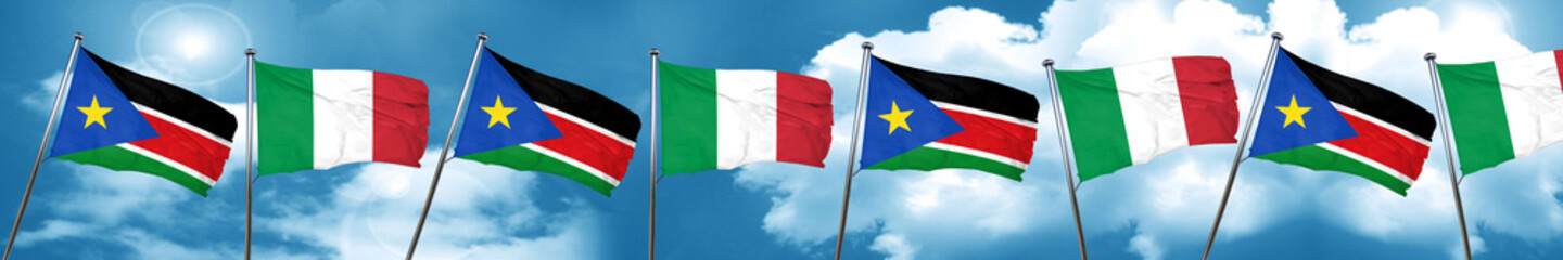 south sudan flag with Italy flag, 3D rendering