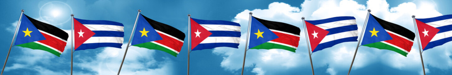 south sudan flag with cuba flag, 3D rendering
