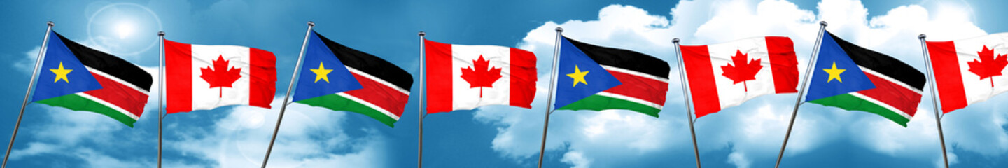 south sudan flag with Canada flag, 3D rendering