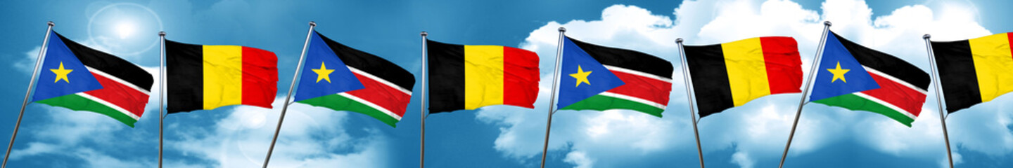 south sudan flag with Belgium flag, 3D rendering