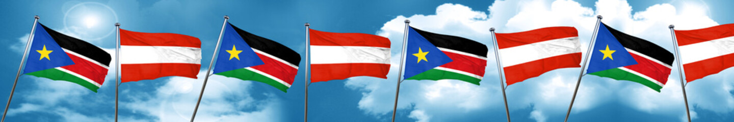 south sudan flag with Austria flag, 3D rendering