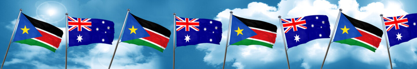 south sudan flag with Australia flag, 3D rendering