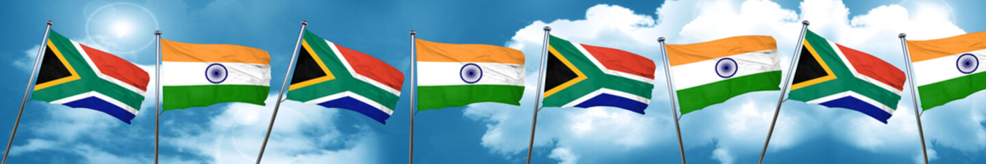 South africa flag with India flag, 3D rendering