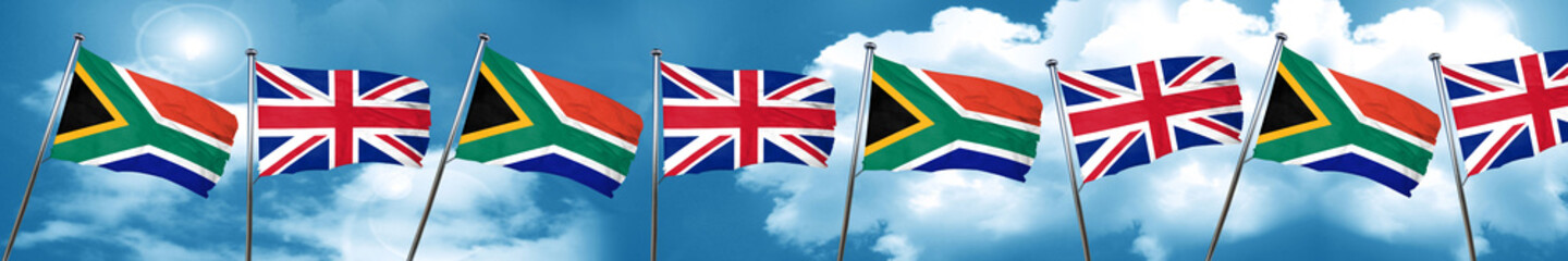 South africa flag with Great Britain flag, 3D rendering