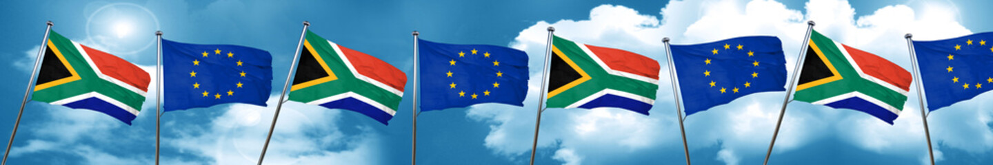 South africa flag with european union flag, 3D rendering