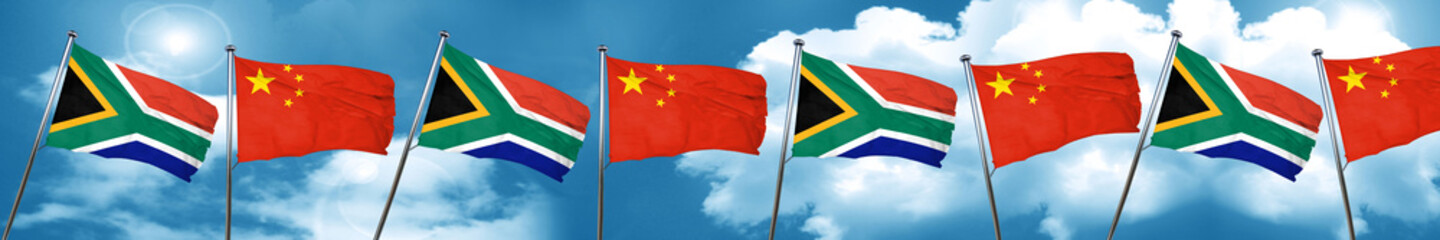 South africa flag with China flag, 3D rendering