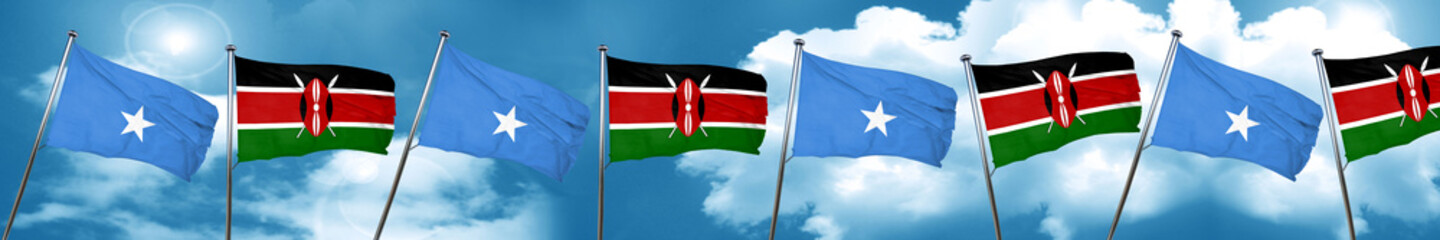 Somalia flag with Kenya flag, 3D rendering
