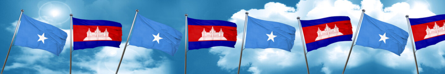 Somalia flag with Cambodia flag, 3D rendering