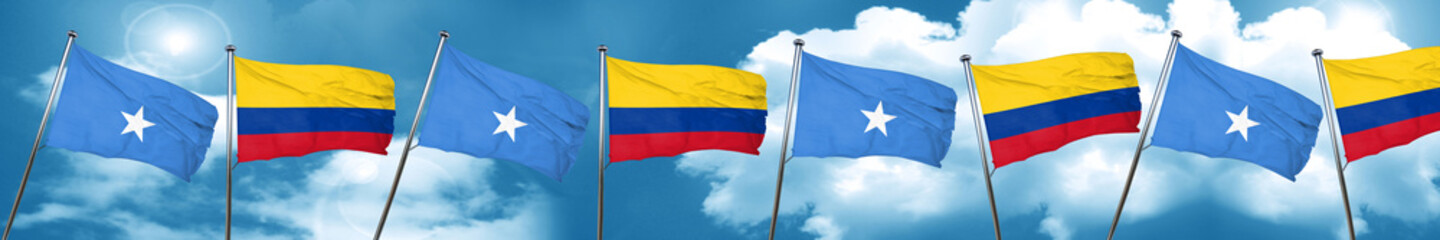 Somalia flag with Colombia flag, 3D rendering