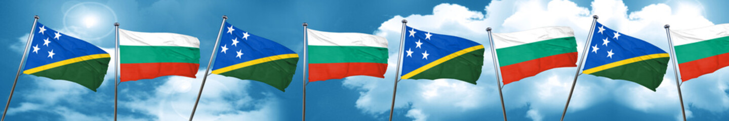 Solomon islands flag with Bulgaria flag, 3D rendering