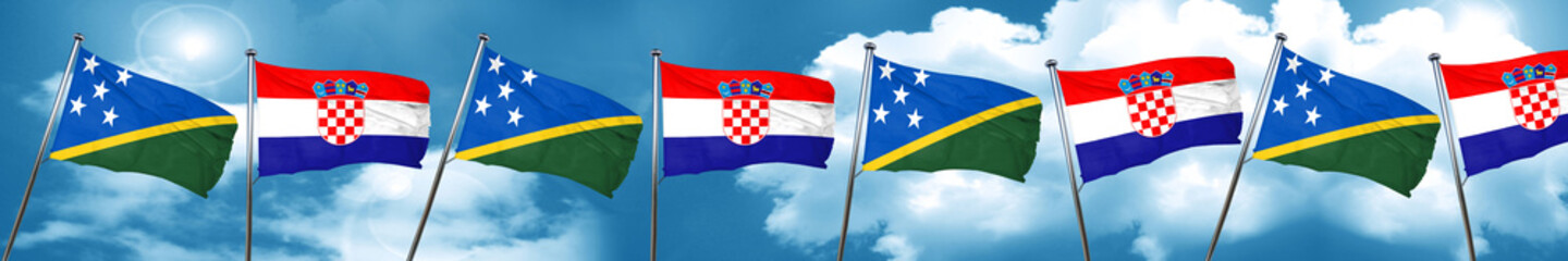 Solomon islands flag with Croatia flag, 3D rendering