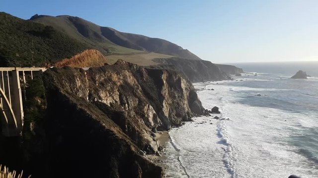 Slow pan view of Bixby Creek Bridge, in Big sur, California, United states of america