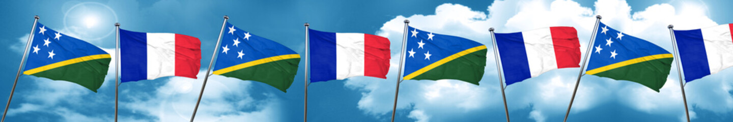Solomon islands flag with France flag, 3D rendering