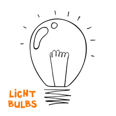 Light bulb icon. Concept of big ideas inspiration, innovation, invention, effective thinking. Isolated. Vector illustration.  Idea symbol. Vector. sketch. Hand-drawn doodle sign. 