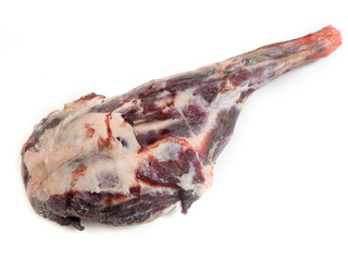 Aged wild boar bone-in leg on white background