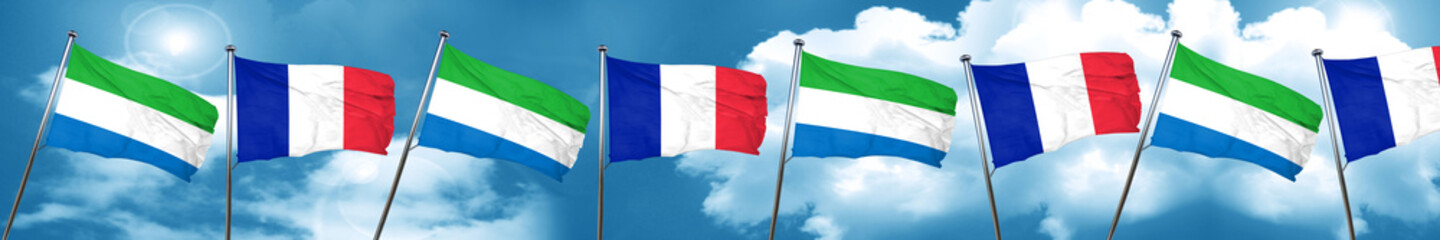 Sierra Leone flag with France flag, 3D rendering